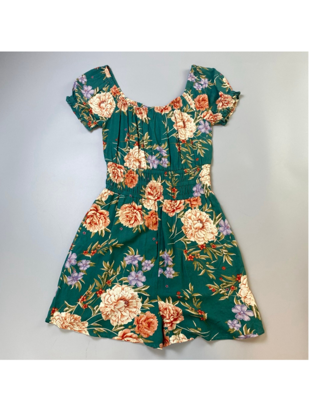 American Eagle Romper Womens XXS Green Floral Rayon Feminine Summer Cute Pockets